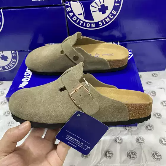 Genuine Leather Birkenstock Boston Clogs for Women 2025 Summer New Thick Sole Soft Cork Fisherman Slide Sandals Men Round Toe Half Slippers