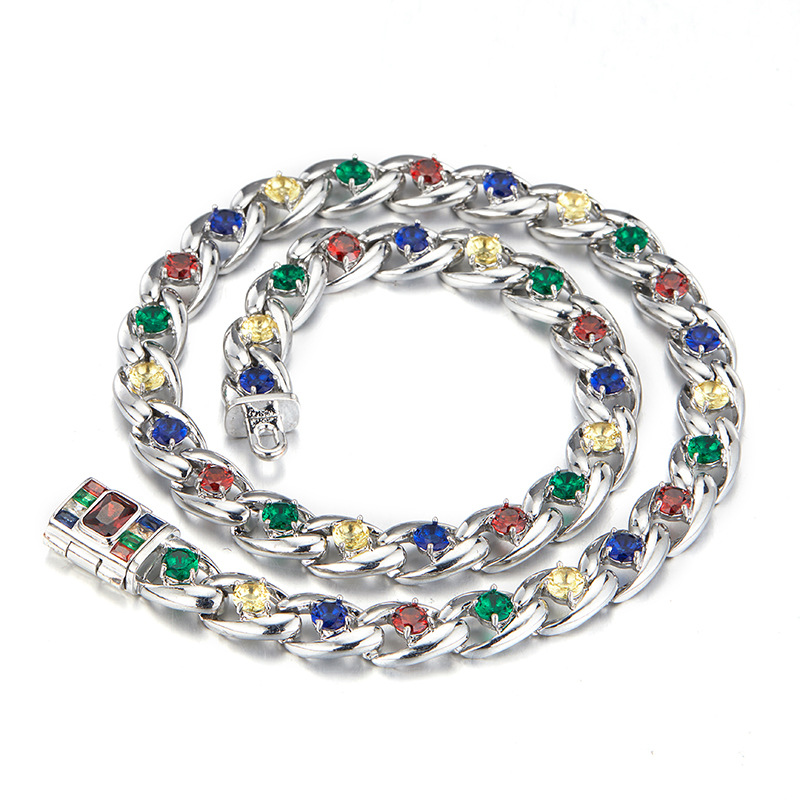 Hip Hop Cool Full Diamond Trendy People Wear Punk Motorcycle Accessories Chain, Unisex Zircon Set Cuban Chain_voghion.com
