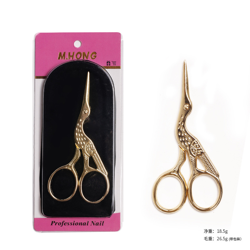 Nuevas tijeras transfronterizas de cejas en forma de grúa tijeras pequeñas Retro Para rizador de cabello salón de uñas tijeras pequeñas especiales para Injerto de pestañas