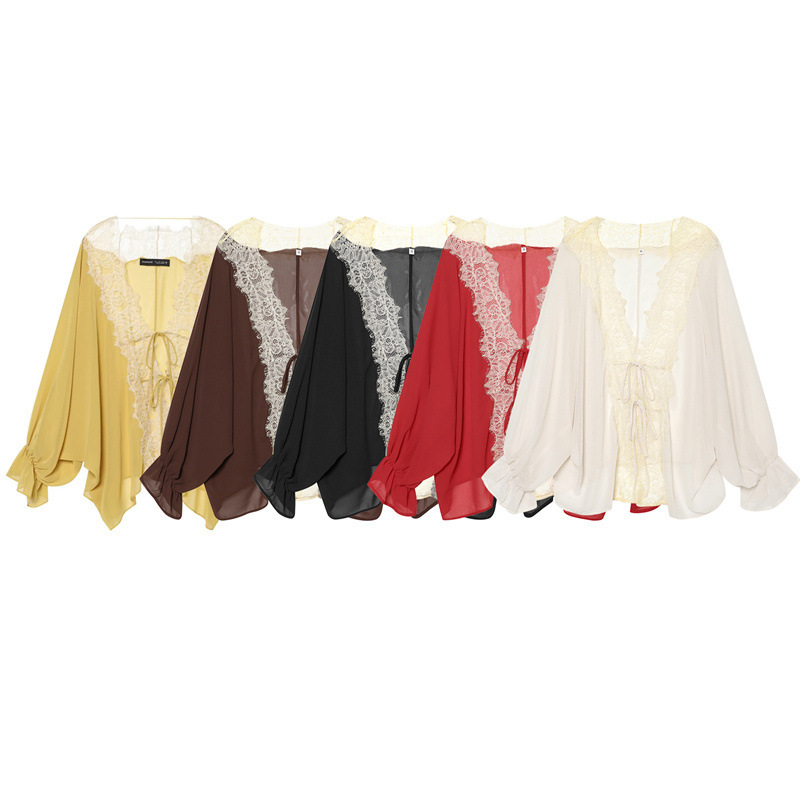 Foreign Trade Wholesale 2026 Summer New Style European and American Fashion Simple Lace Patchwork Shirt 9038832