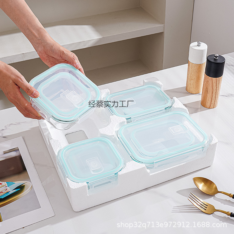 High Borosilicate Glass Lunch Box for Office Workers, Microwave-Safe Food Storage Container Set with Labels