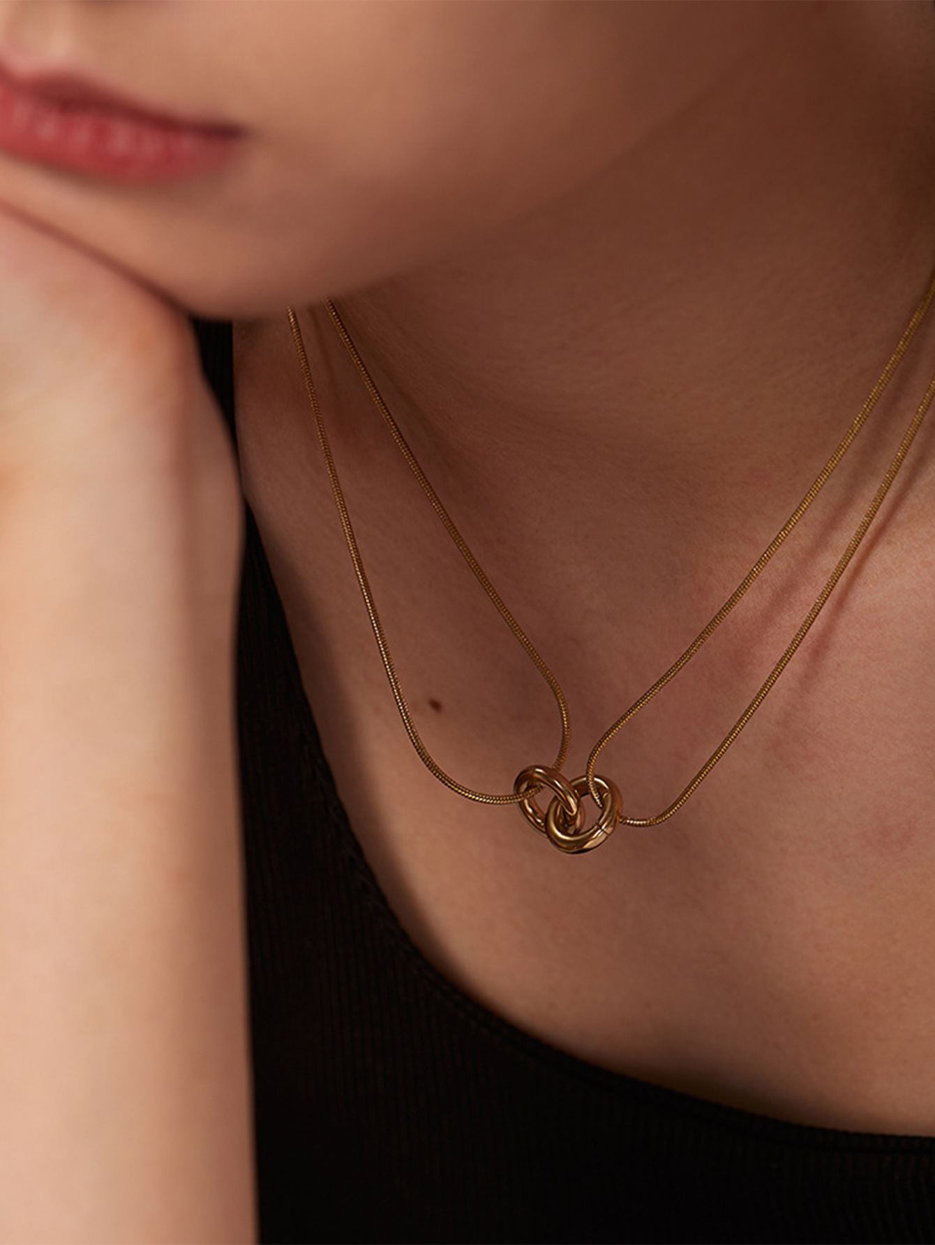 Plating Design Wholesale Jewelry Modern Style Circle Titanium Steel Plating Necklace Snake Chain