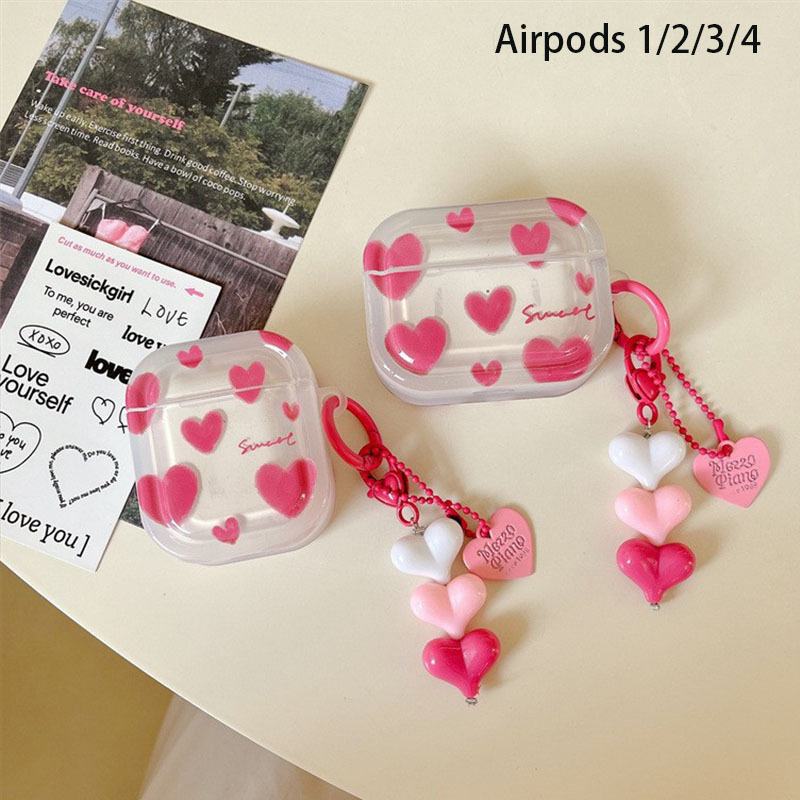 Pink Full-Screen Heart Suitable for AirPods 2/3 Generation Headphone Cover Pro2 Protective Cover Apple Bluetooth Headphone Shell Soft Shell