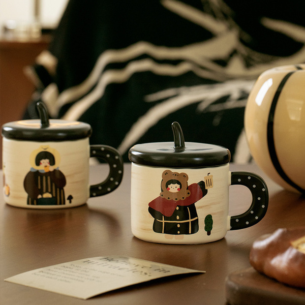 Middle -aged style cute ceramic cup with lid high face value Mark…