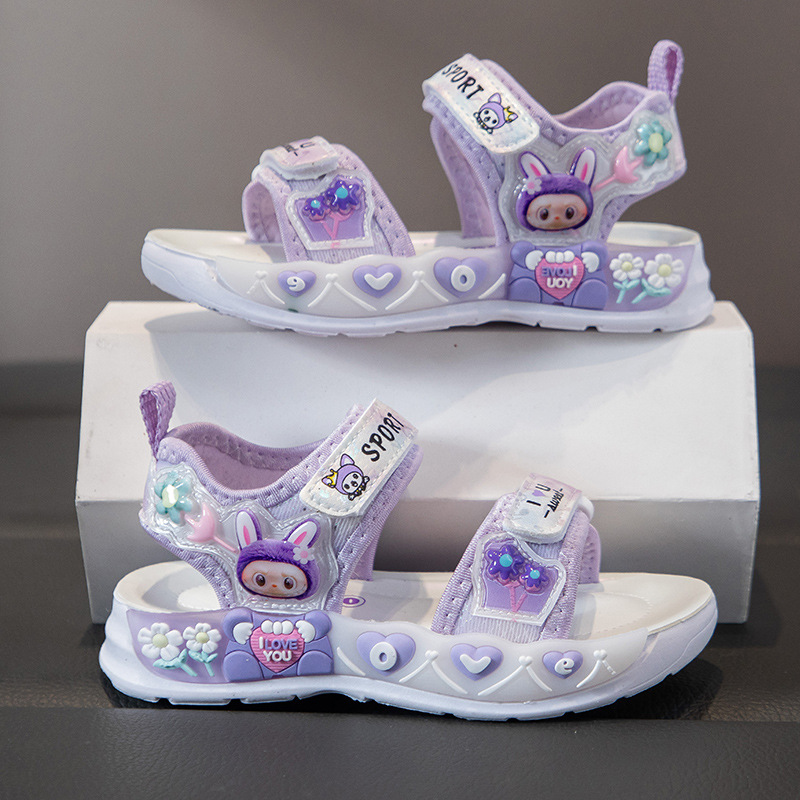 Sandalias Deportivas con Dibujos para Niñas de Cuero Sintético y Caucho con Velcro para Playa y Al Aire Libre image 1