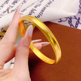 里外一色黄铜镀金印莲花心经泥鳅背沙金手镯女结婚金镯子久不掉色