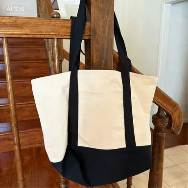 Large Colorful Patchwork Canvas Tote Bag with Logo, Shopping Cotton Bag, Advertising Training Canvas Tote with Bottom Support