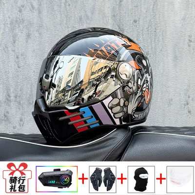Motosiklet kaskı (dəbilqə), Suitable for All Seasons, with - bright-blackfront-peak-silver-plated-mirror-transparent-mirror-delivered-y10-soft-wheat-m