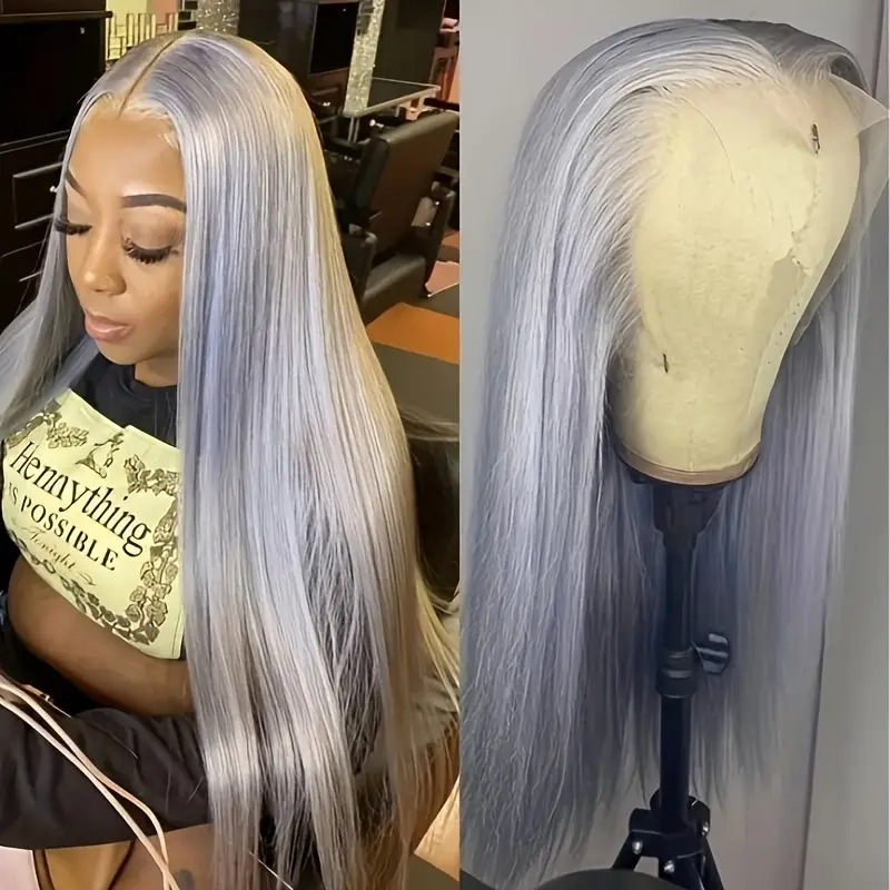 Cross-Border Lace Front Medium Parted Long Straight Hair Wig, Heat-Resistant Synthetic Fiber, Full Headgear, Fashionable, Natural and Breathable