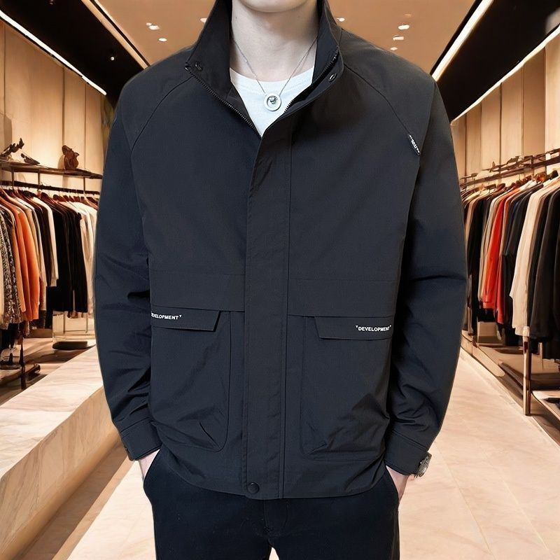 2025 New Stand Collar Jacket Men's Spring and Autumn Coat Simple Trendy Fashion Workwear Versatile Casual Top Trendy