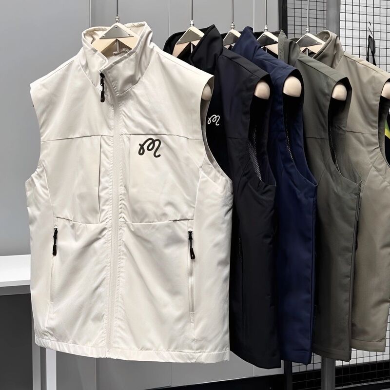 25 Spring and Autumn Korean Golf Clothing Outdoor Men's Stand Collar Sports Vest Casual Waistcoat Work Vest