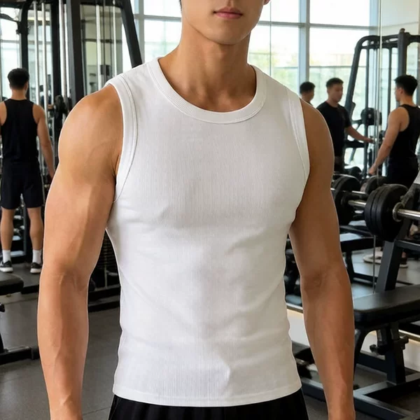 American-Style Ribbed Men's Wide-Shoulder Tank Top, Summer Sports Thin Slim-Fit Inner Wear, Fitness Sleeveless Breathable Vest Wholesale