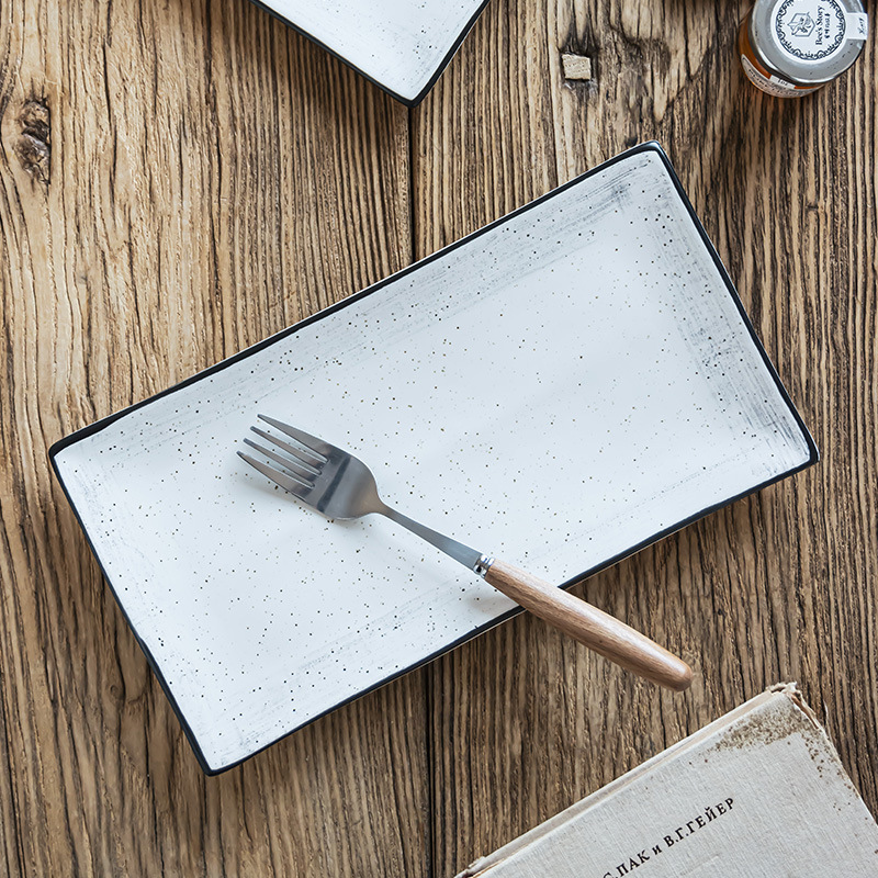 Plato cuadrado de cerámica con trazo japonés Plato rectangular de sushi Plato de restaurante Plato de pescado doméstico Plato de vajilla al por mayor