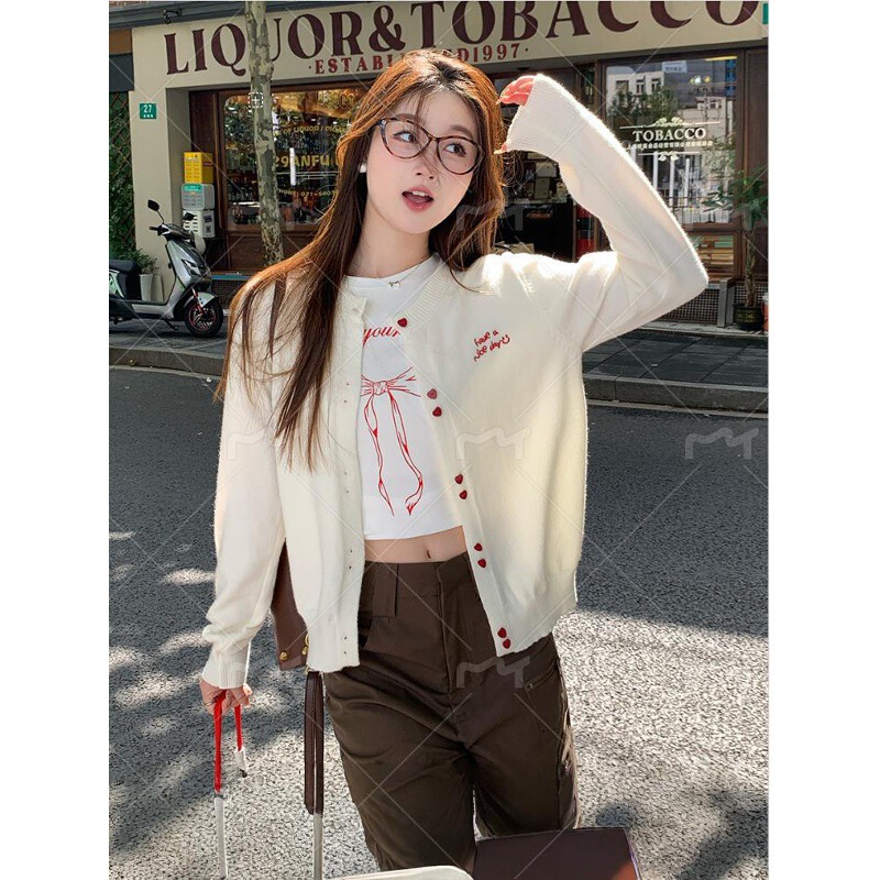 Cardigan Sweater Women's Autumn and Winter 2025 New Love Button Knitted Jacket Design Niche Cashmere Top