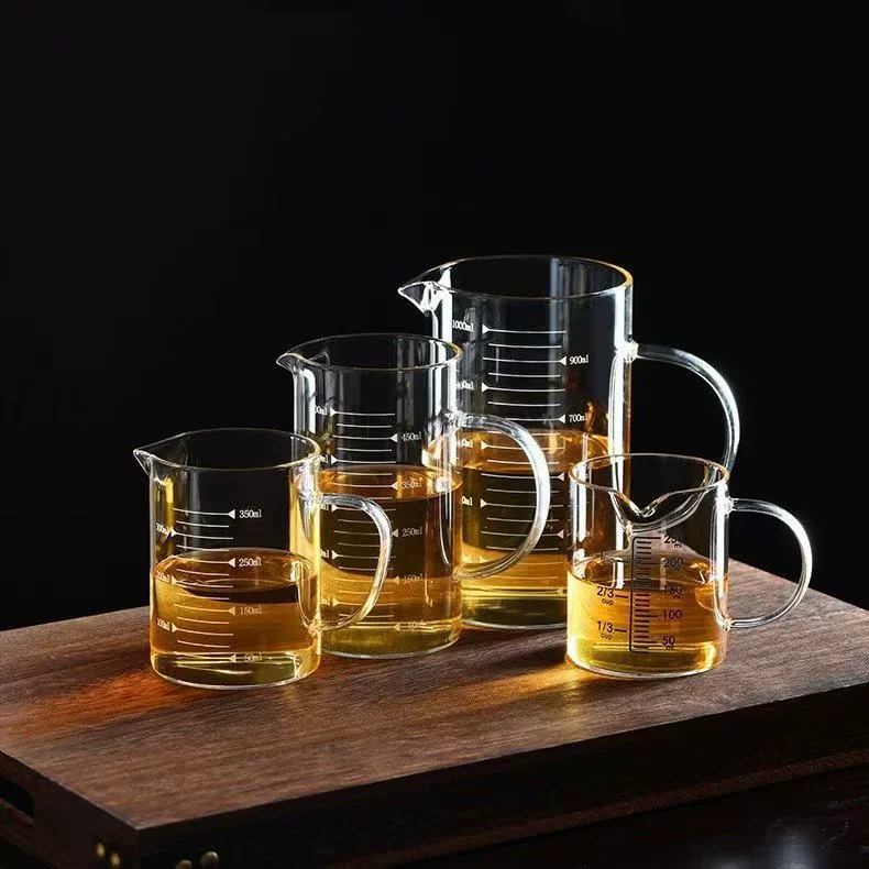 Производитель мерного стакана из боросиликатного стекла, мерный стакан для выпечки, стеклянный стакан с ручкой, чашка для молока, сока, стеклянный стакан для воды