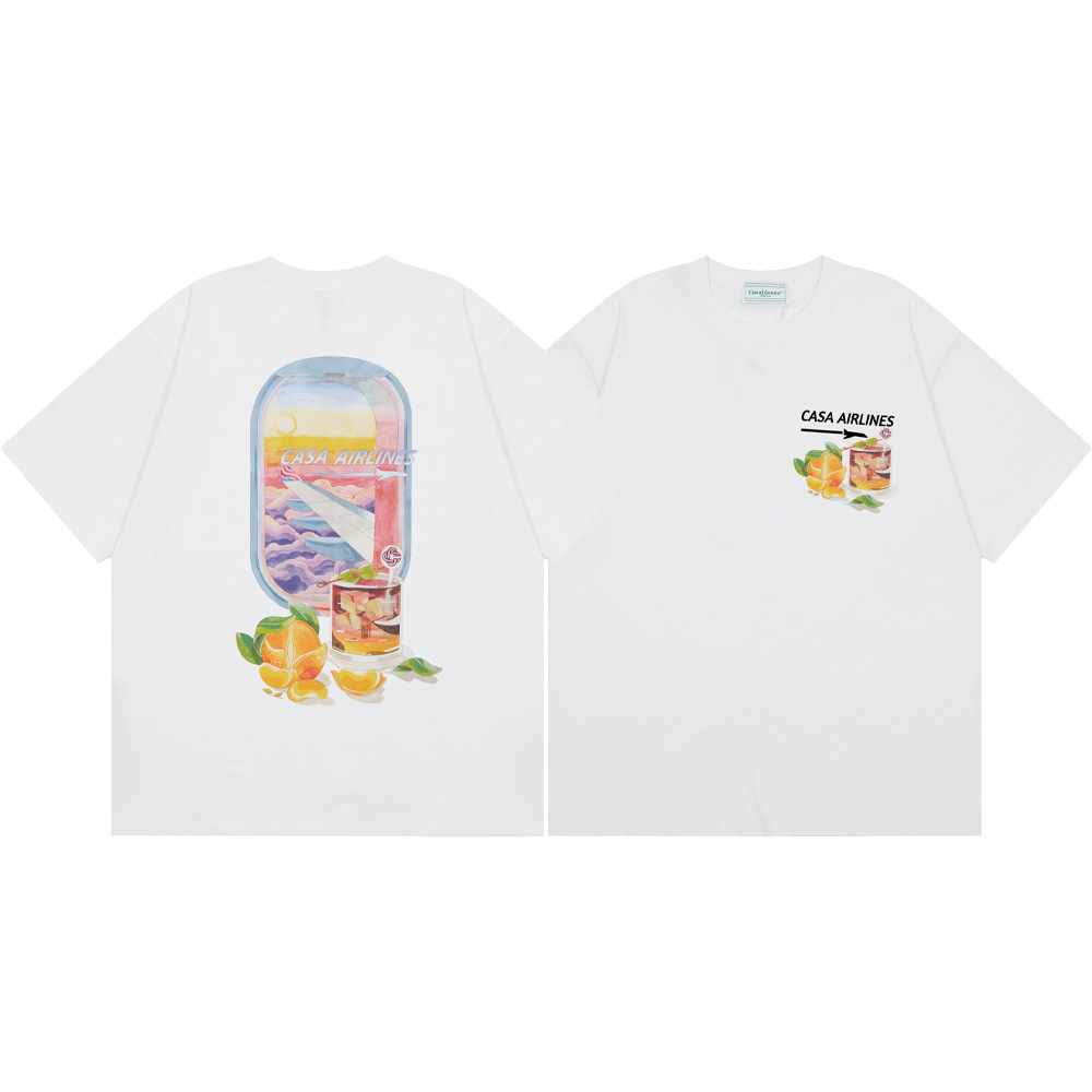 Transfronterizo 2024 primavera y verano nuevo estilo Casablanca Casablanca LOGO estampado hombres y mujeres camiseta suelta de manga corta