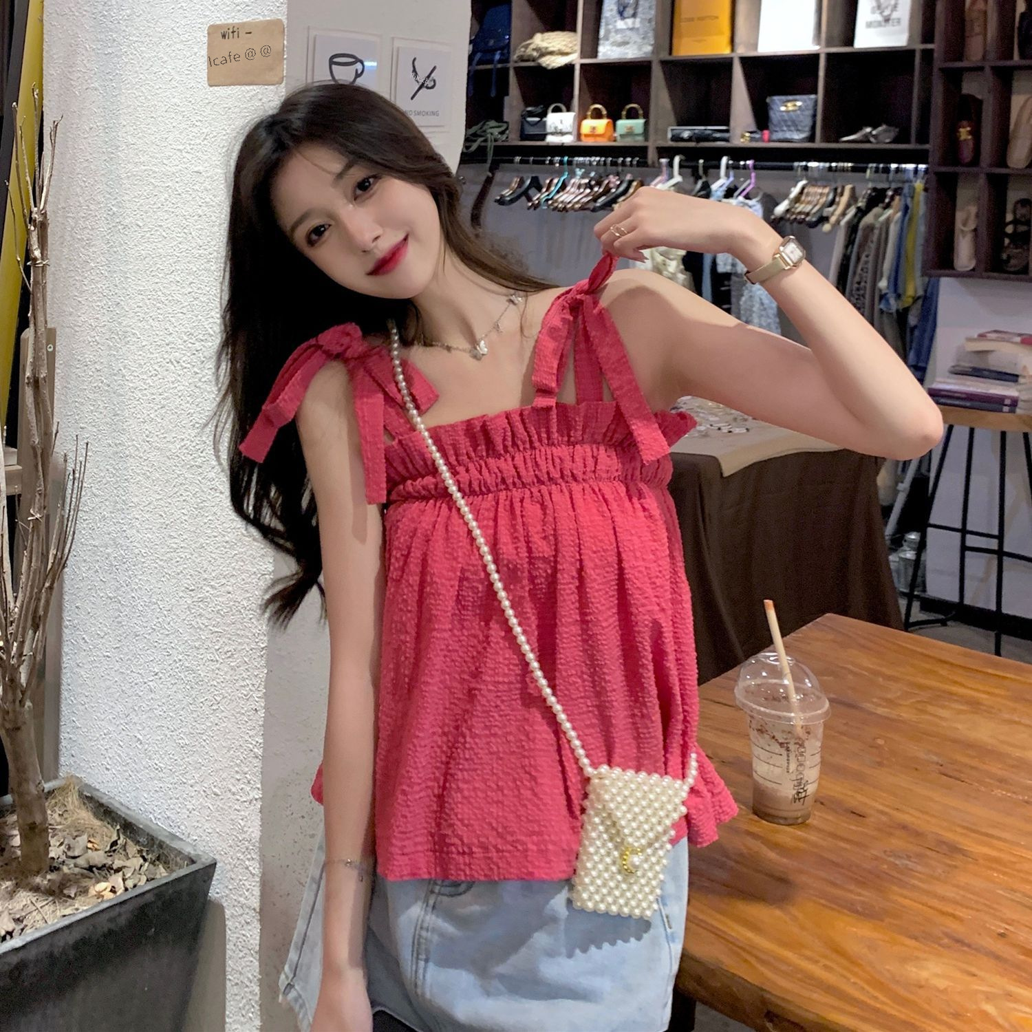 Summer design top with cups sleevless with bow