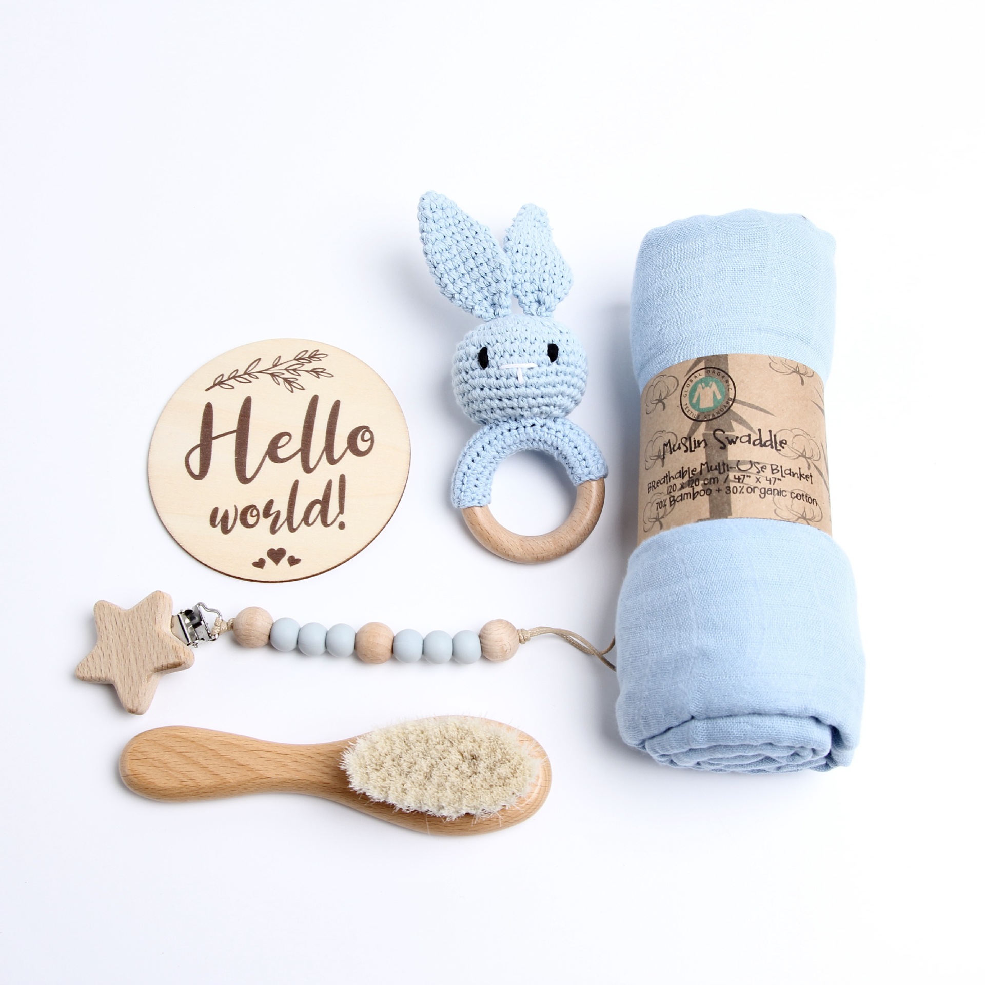 Baby Shower Gift Rattle Set Cotton Toy Pacifier Clip Blanket