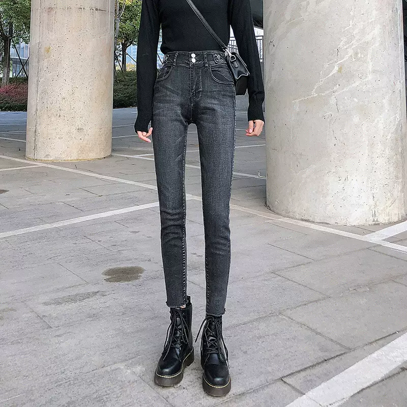 2025超高腰牛仔裤女紧身春夏春铅笔修身小脚弹力时尚牛仔显瘦百搭
