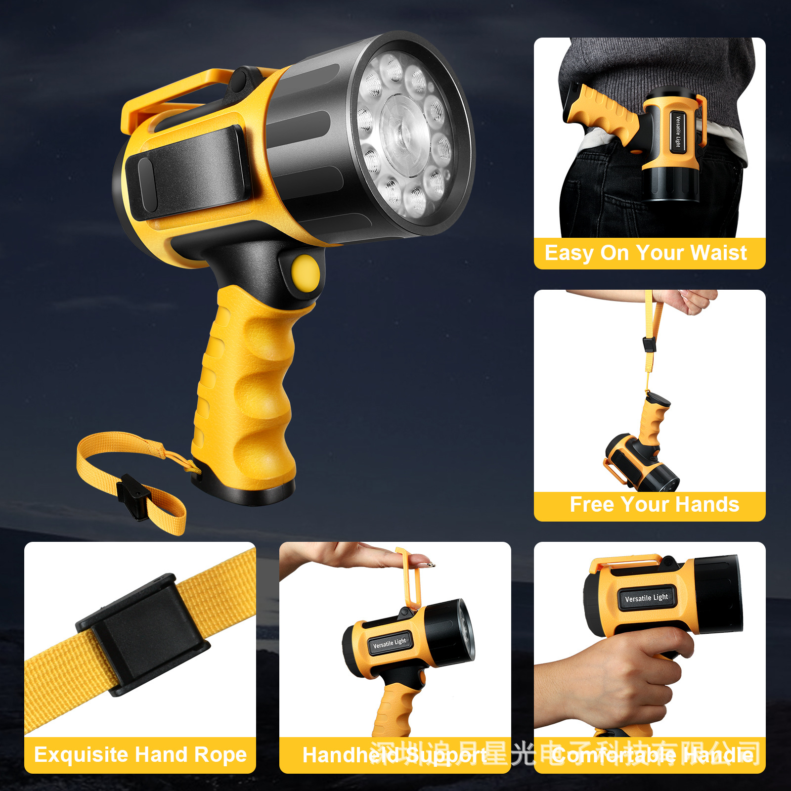 Amazon Q411 Gun-Style Flashlight for Export, High-Intensity Handheld Searchlight with Adjustable High and Low Beam, Focusing and Spreading Light