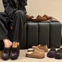 厚底长绒毛博肯半拖鞋2025秋冬懒人一脚蹬加绒加厚拖鞋女休闲单鞋