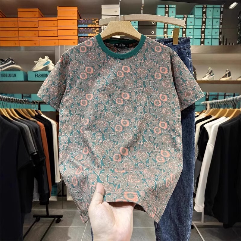 カシューフラワーファッションブランド Tシャツメンズ 2025 夏新韓国スタイルスリム半袖若者薄い半袖 Tシャツ|undefined