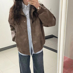美式复古棕色翻领外套女春秋款2025高级设计感情侣夹克上衣百搭潮