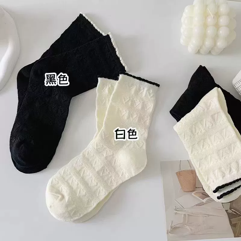 Весенне-осенние белые японские носки с темным цветочным принтом, женские, простые, до середины голени, оптом, модные черные носки для девочек