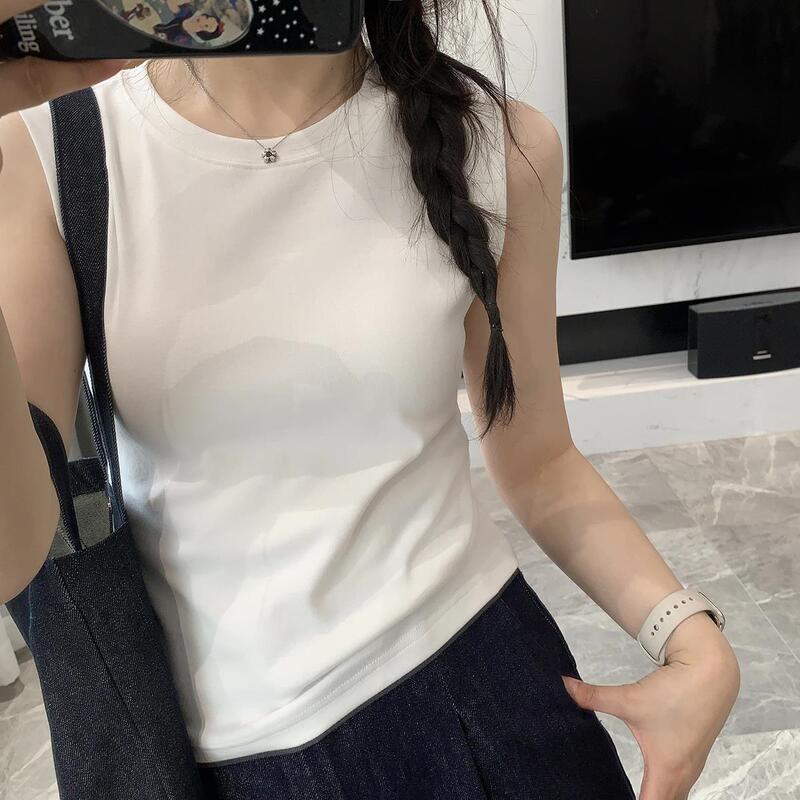 Sleeveless Solid Color Round Neck Vest 2024 Summer New Solid Color Simple and Practical Slim Fit Inner T-shirt