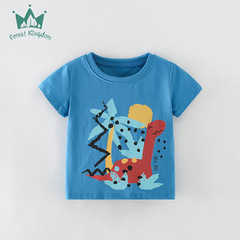 Forestkingdom2024新款男童短袖T恤a類純棉歐美童裝印花上衣