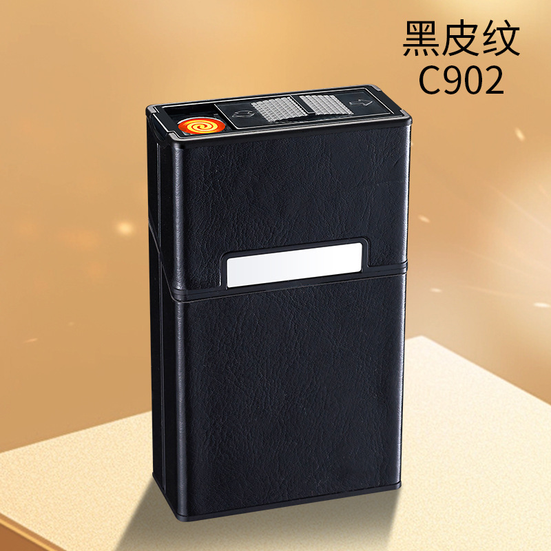 新しい 20 パックのレザータバコボックス充電式ライターオールインワンのソフトおよびハードボックスタバコケース、耐圧性、防湿性、ポータブルで耐久性があります。|undefined