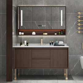 岩板简约轻奢北欧浴室柜组合新中式落地式洗脸洗手洗漱台盆卫浴柜