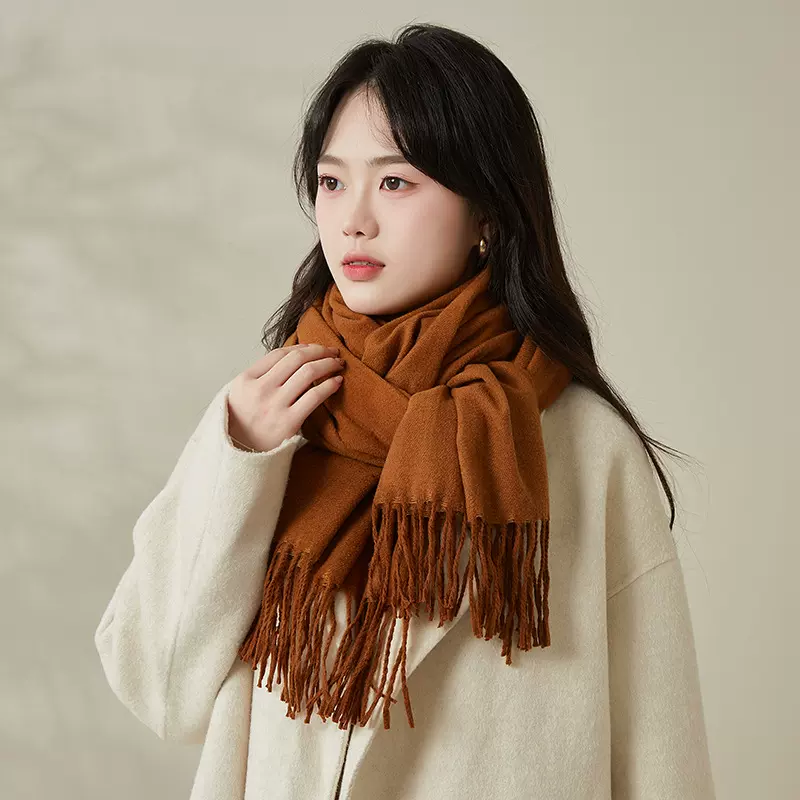 跨境纯色仿羊绒围巾秋冬韩版经典单色围巾披肩保暖防寒简约款围巾