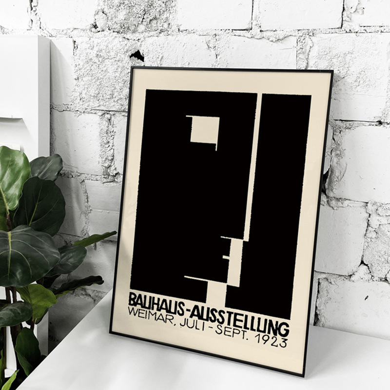 Bauhaus simple black and white industrial style abstract decorative painting niche art restaurant side cabinet decoration painting living room wall hanging painting