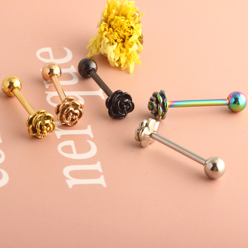 Retro Flower Stainless Steel Plating Tongue Nail 1 Piece
