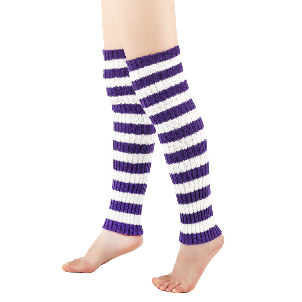 Warm woolen men women, leg warmers for autumn and winter, knitted foot protection colorful striped boot covers, stacked_voghion.com