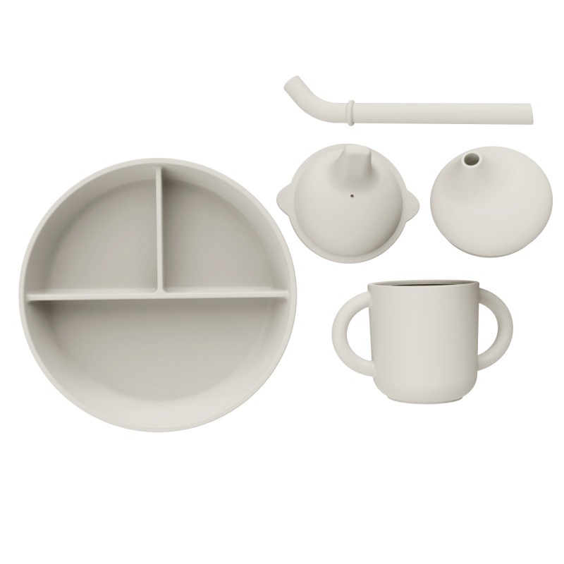 Alimentos de silicona set de cubiertos para niños cucharas blandas tenedor ventosa cuenco divisor de platos de comedor bib puede personalizar caja de regalo