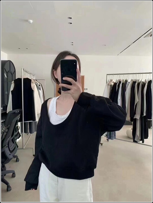 漂依婦人服秋の新作韓国風シックなゆったりとした万能着痩せ効果のあるカジュアルな大きなUネックのツーウェイプルオーバースウェットシャツ女性用|undefined