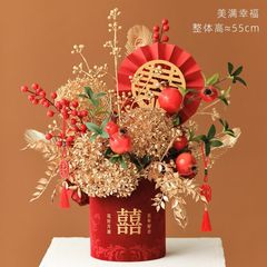 婚慶用品喜慶擺件結婚花束福桶插花假花婚慶花藝新婚擺花裝飾花熱