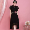 Embroidered irregular lace cheongsam improved dress