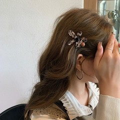 韩国东大门2025秋冬新款甜美豹纹蝴蝶结发夹气质法式发饰头饰女