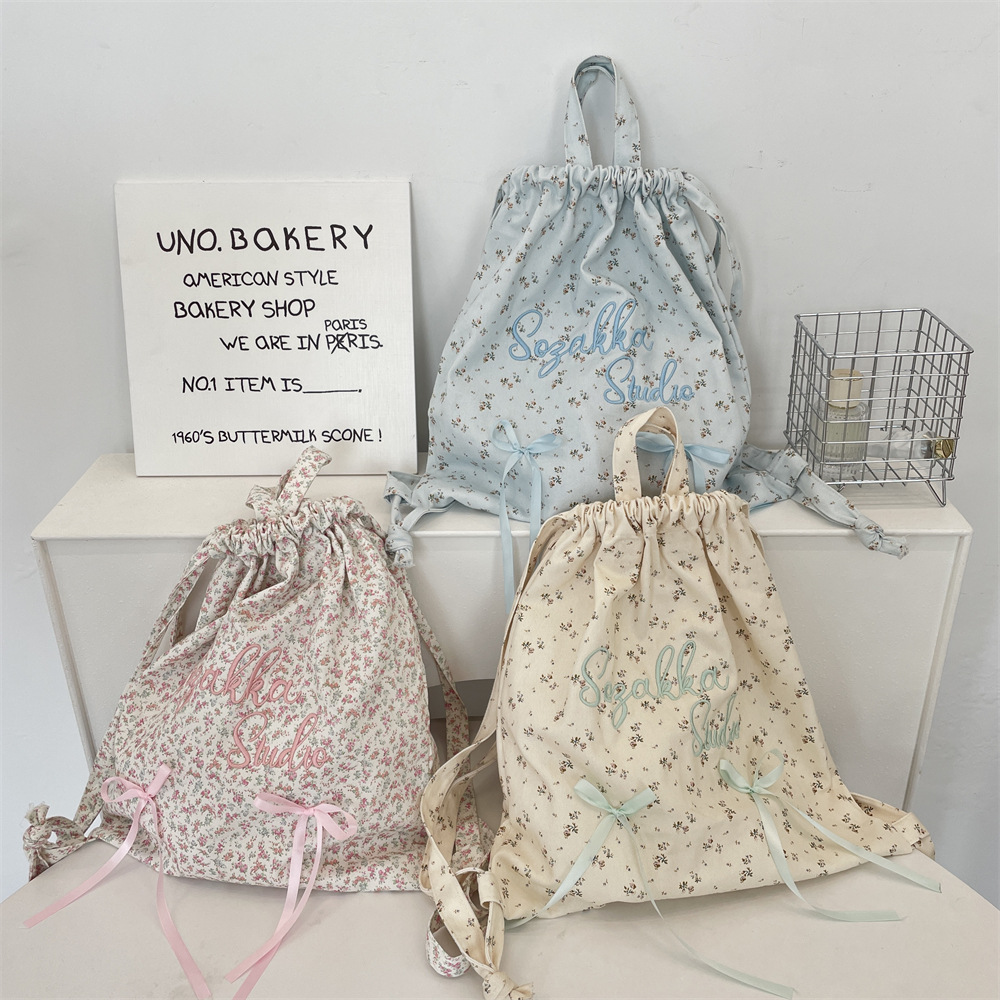 54194  田园小碎花ins复古旅行大学生字母刺绣单肩包出游双肩背包