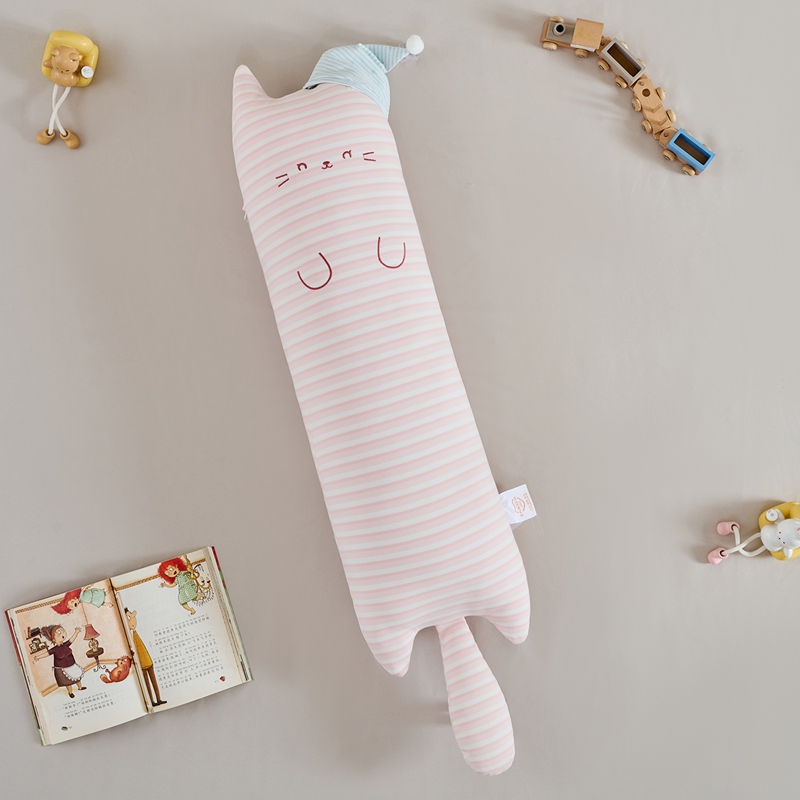 Almohada Larga de Gato de Dibujos Animados de Franela y Poliéster para Dormitorio