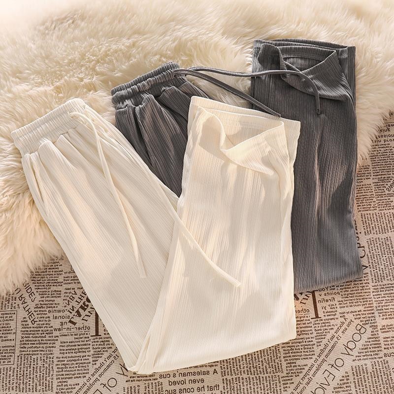 Circle Solid Drawstring Casual pants Retro Paige Show thin Borneol Straight Wide leg pants