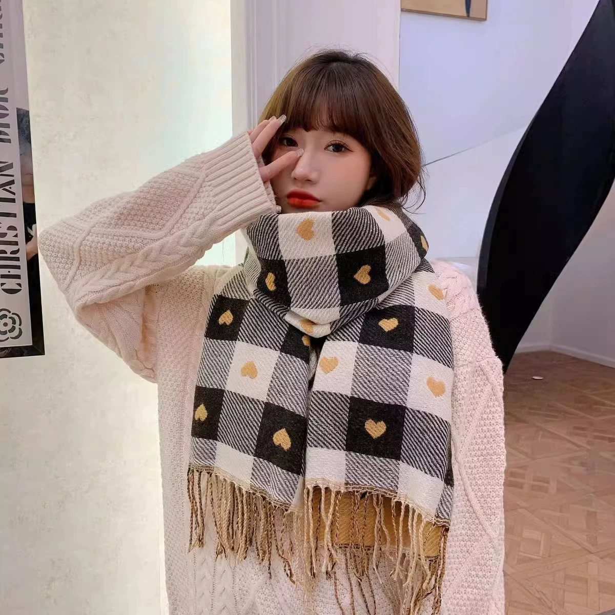 Demi-season scarf, keep warm elite knitted cloak, high-end