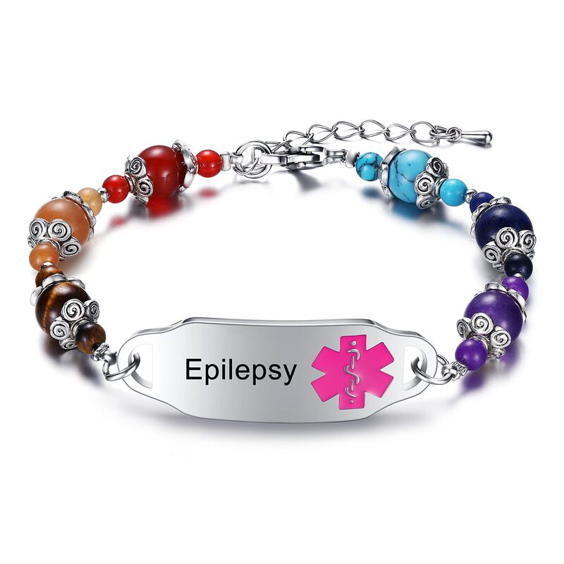 Medical Information Engraved Bracelet Stainless Steel Curved Plate Natural Chalcedony Women's Bracelet Colorful Chalcedony Curved Plate Bracelet