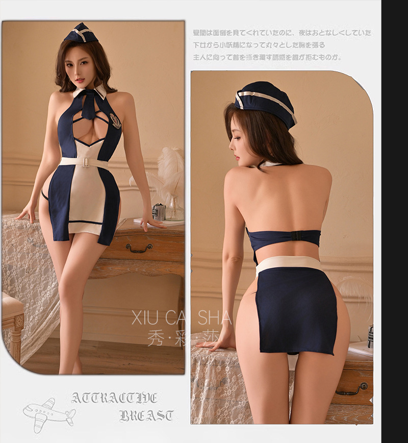 Xiuaisha Policewoman Role Play Lingerie Set with Hip Skirt and Black Open-Crotch Stockings — detail image 11