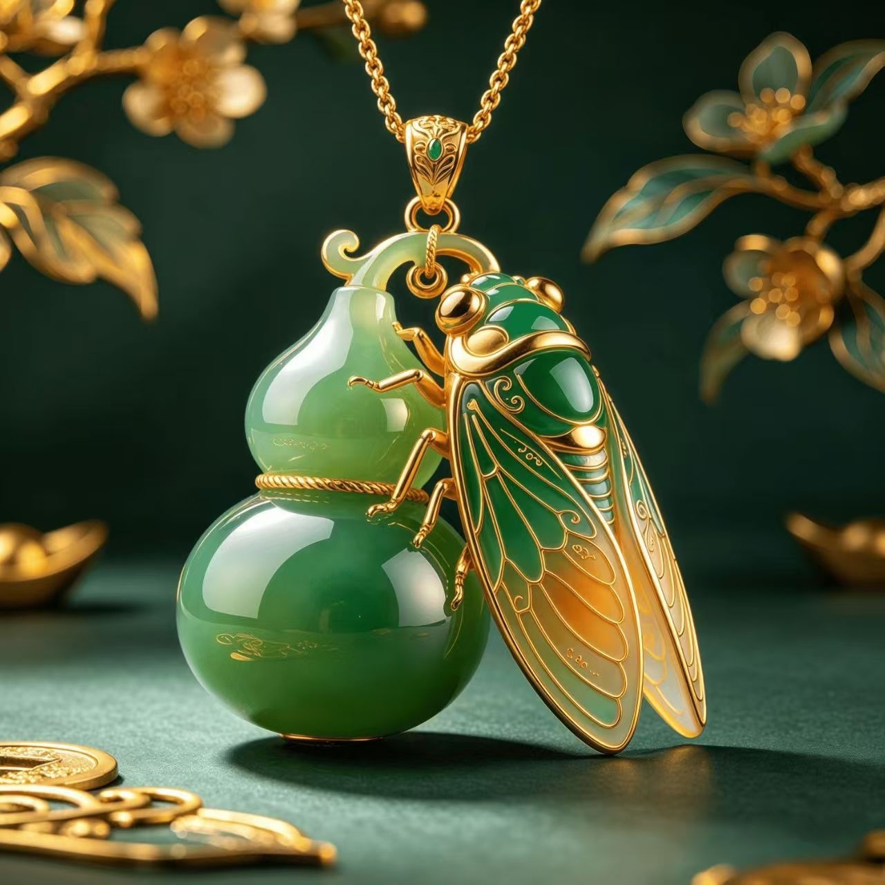 New Chinese-style gourd-shaped pendant necklace for women, light luxury retro Chinese trend design clavicle chain accessory