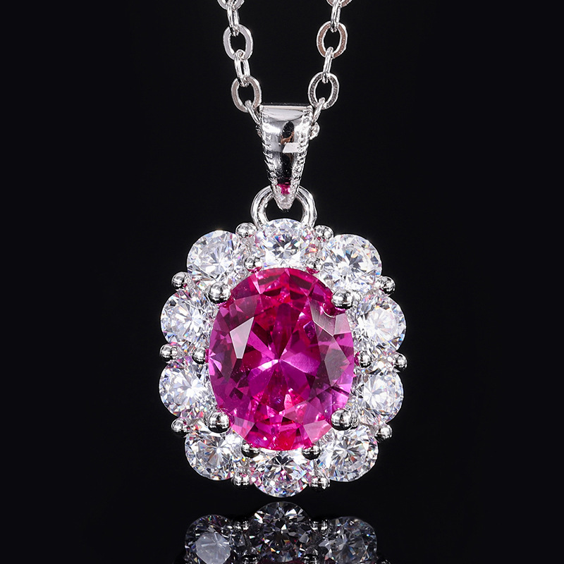 Zhuang Sheng joyería S925 plata simulación Rosa Huevo Rojo traje de moda piedra principal colgante 8*10 espárragos 6*8