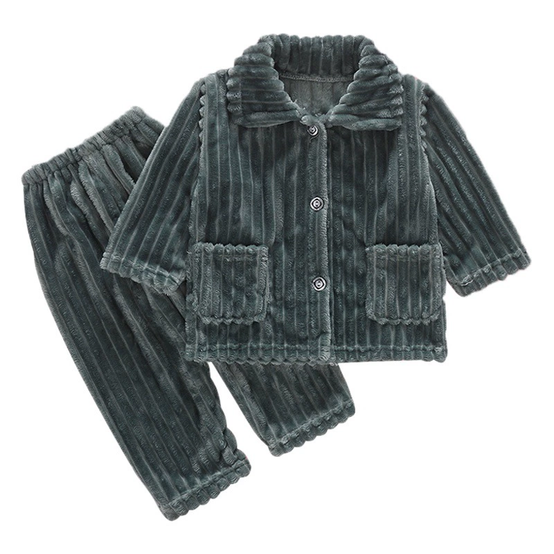 Детская фланелевая Домашняя одежда Пижамный костюм Осенне-зимний однотонный утолщенный пижама из кораллового флиса для мальчиков и девочек